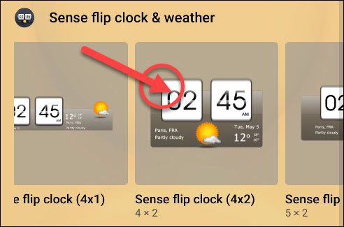 Выбор размера виджета для размещения на домашнем экране