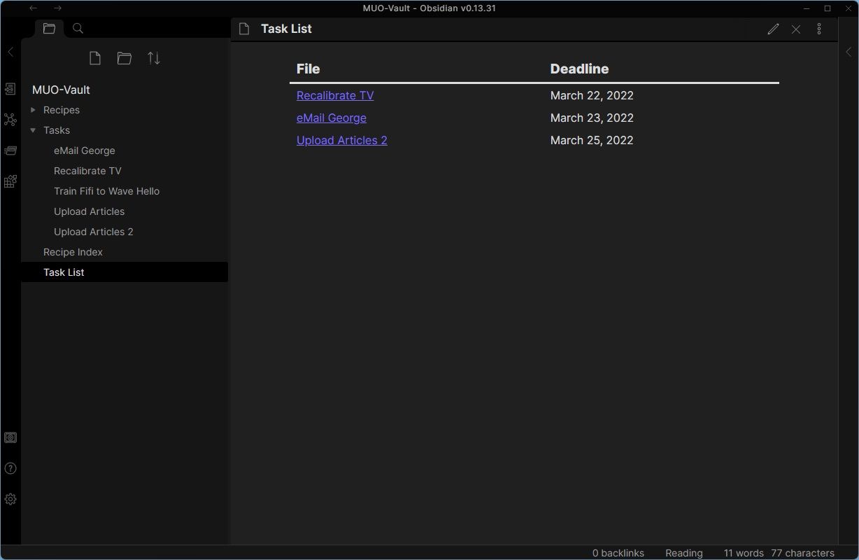 Отфильтрованная таблица задач без завершённых записей