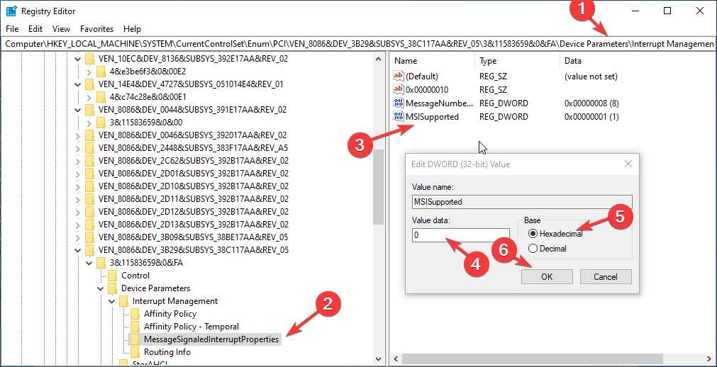 Запись MSISupported в редакторе реестра
