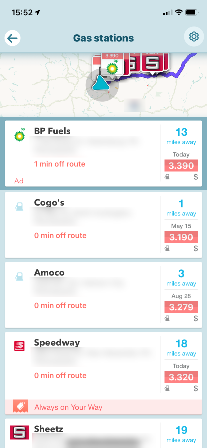 Waze: выбор заправки из списка