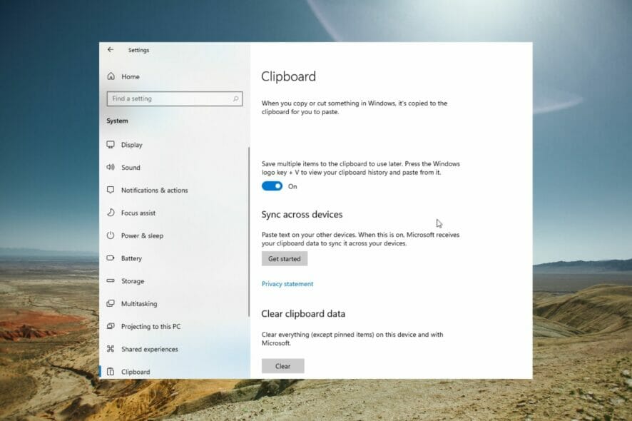 Снимок экрана: главное изображение с примером буфера обмена