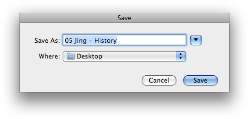 Диалог сохранения в Jing