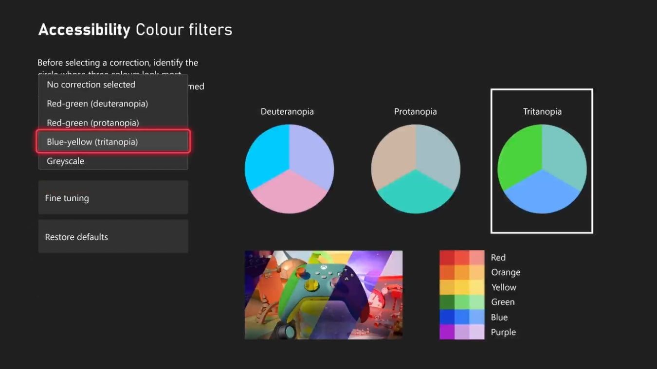 Параметры цветовых фильтров на Xbox Series X