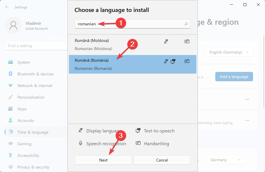 Выбор языка для установки в Windows 11