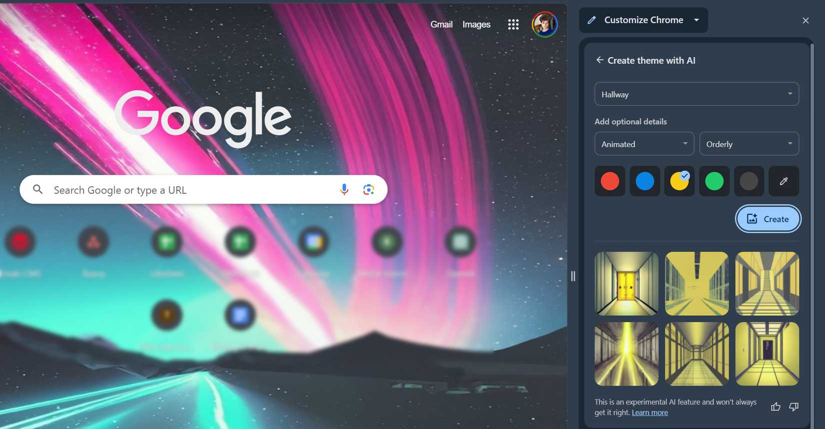 Создание темы Chrome с помощью ИИ — выбор стиля и цветов