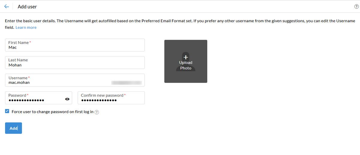 adding a user in zoho mail