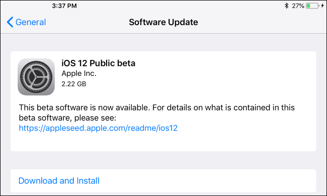 Иконка iOS 12 в настройках обновления