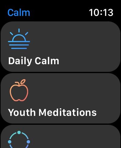 меню приложения Calm на Apple Watch