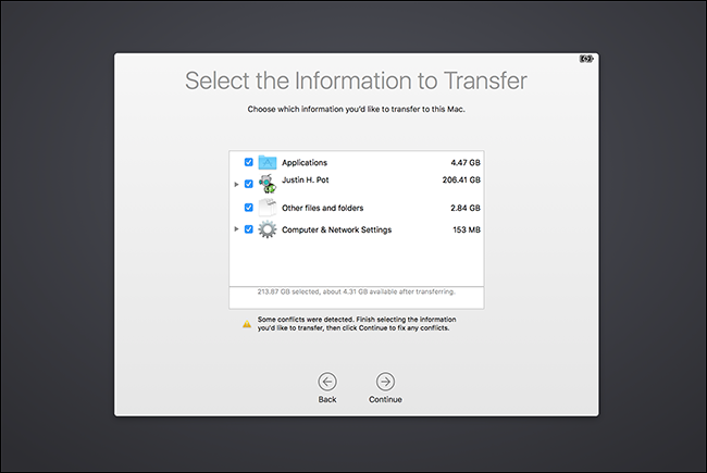 Список данных и учетных записей для переноса на новом Mac