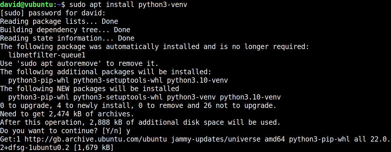 Установка python3-venv в терминале Ubuntu