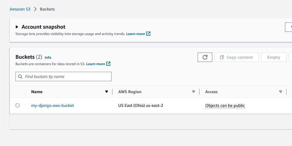 Список созданных S3‑бакетов