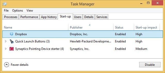 Диспетчер задач Windows 8: вкладка Запуск
