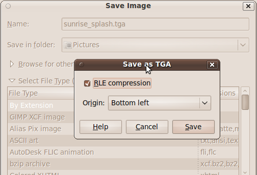 Сохранение файла в формате TGA в GIMP