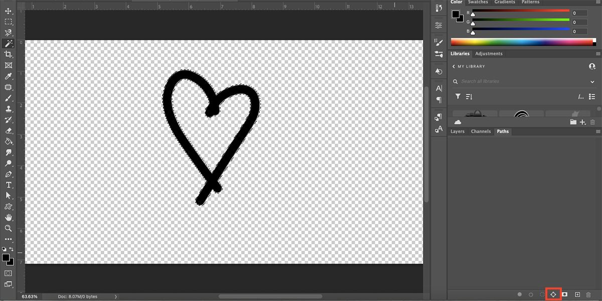 Панель путей в Photoshop, показана опция Make work path from selection