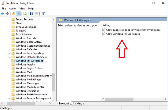 Разрешение Windows Ink Workspace