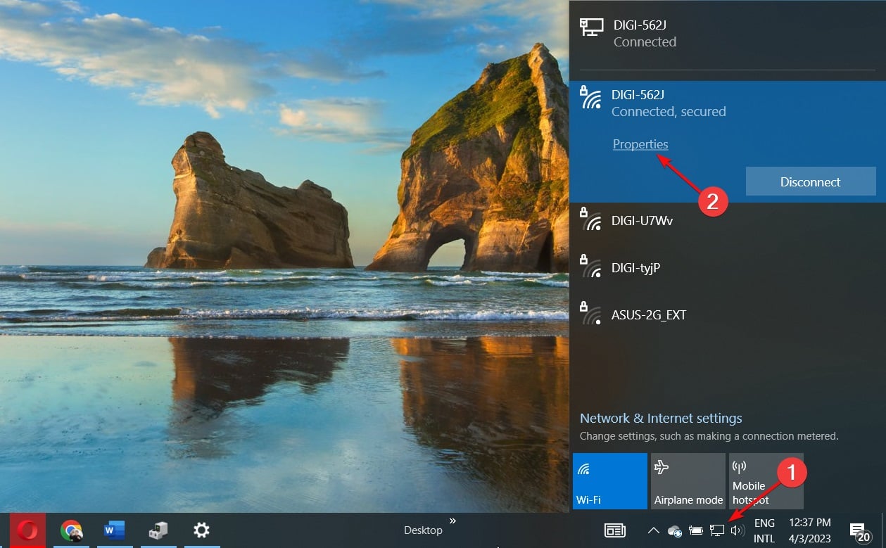 Иконка сети в панели задач и список подключений Windows