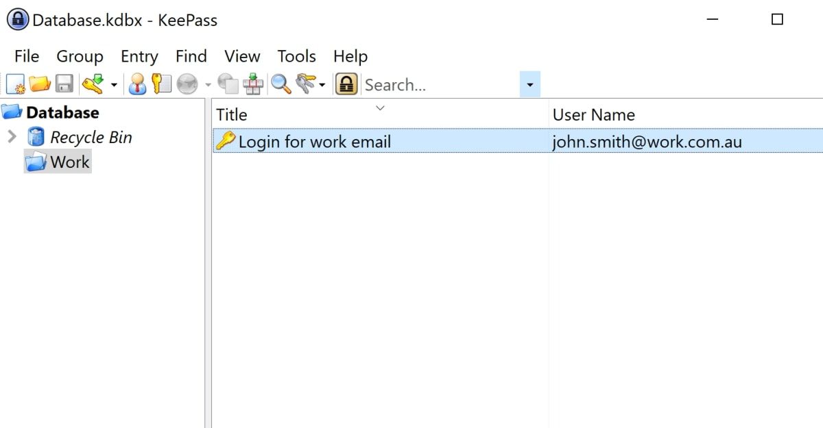 Выделенная запись в KeePass
