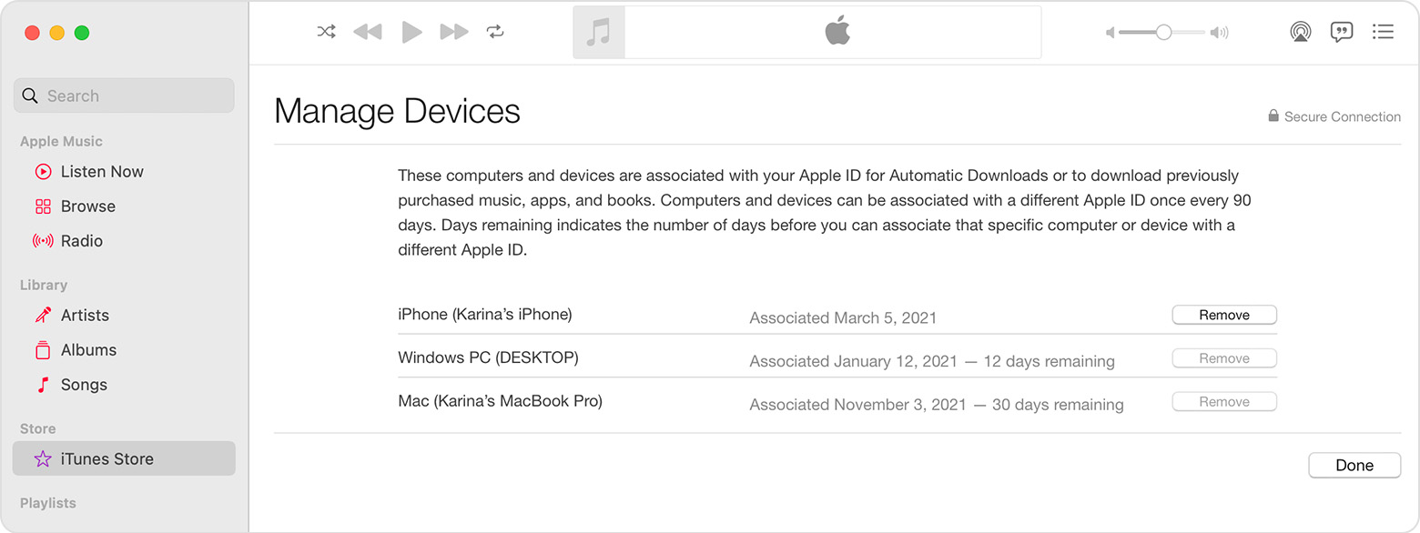 Apple IDのデバイス管理画面の操作例
