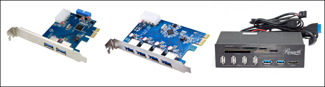 Фото PCI‑E платы с разъёмом питания и 19‑pin заголовком