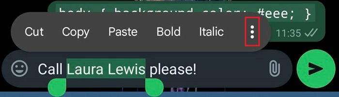 Нажатие трёх точек для дополнительных опций форматирования