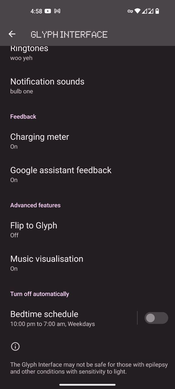 Настройки Glyph в Nothing Phone