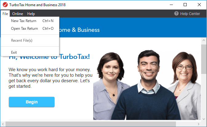 Пункт меню File → Open Tax Return в TurboTax