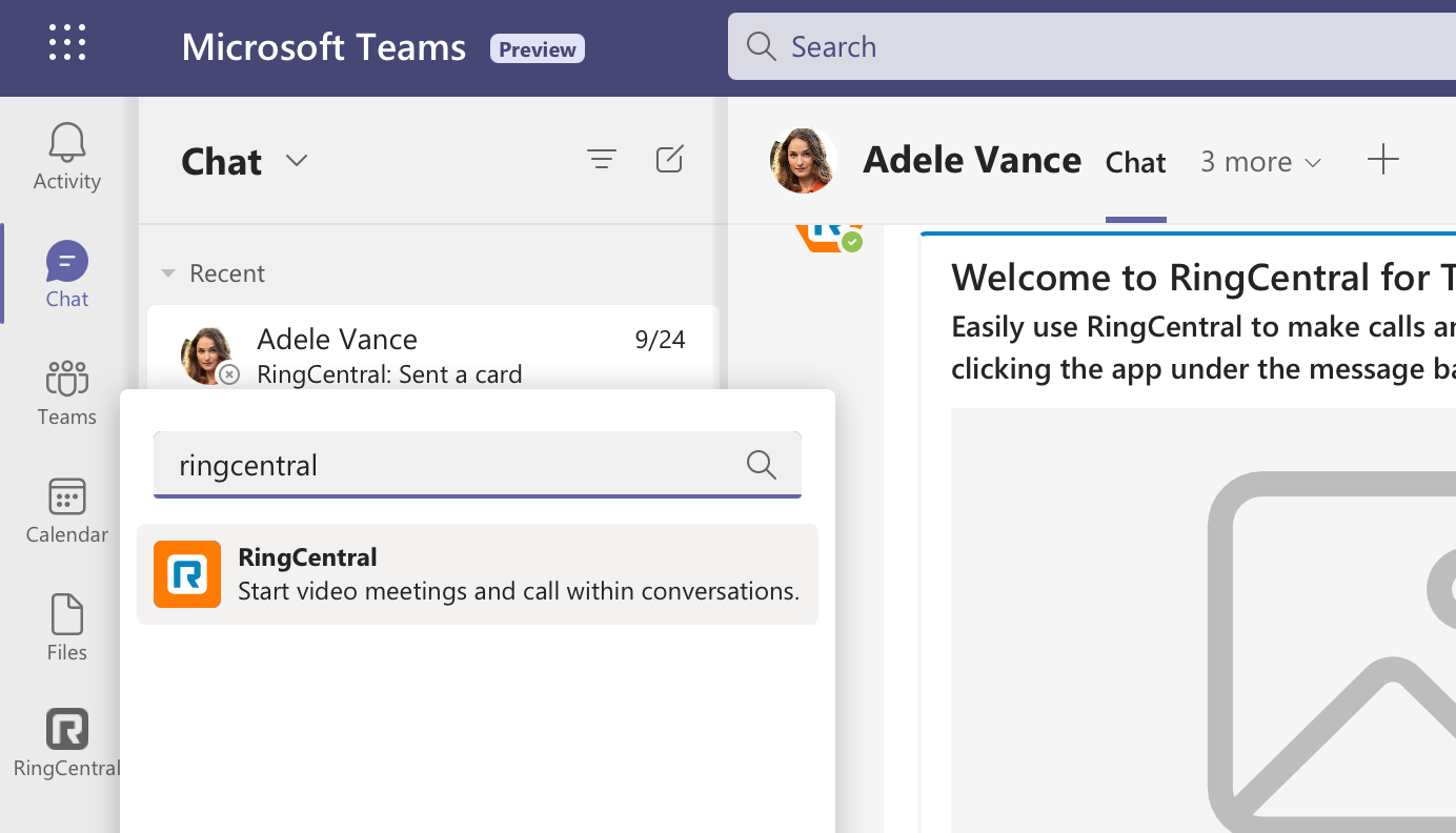 Скриншот добавления приложения RingCentral в Teams