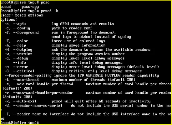 Успешная установка pcsc-lite в рабочей системе IPFire