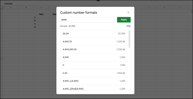 Окно пользовательских чисел с примерами форматов