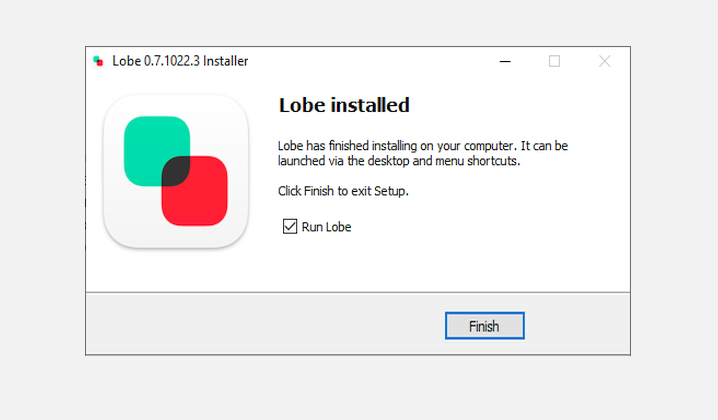 Окно установки Microsoft Lobe