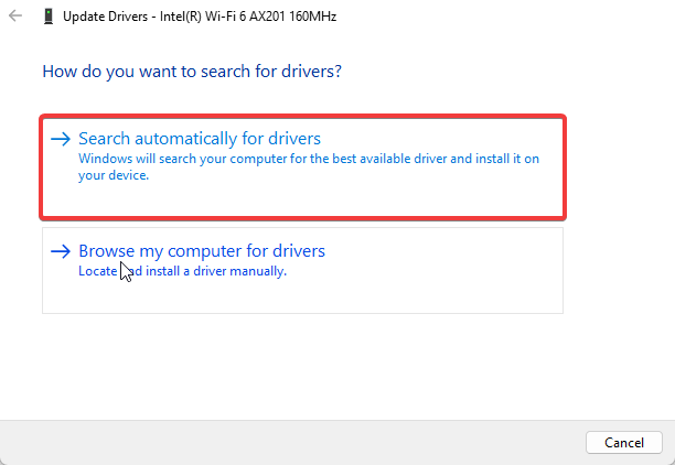 Автоматический поиск обновлений драйвера