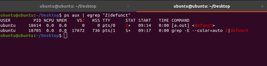 вывод ps с списком зомби-процессов
