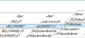 Окно редактора реестра с выделенным значением Attributes