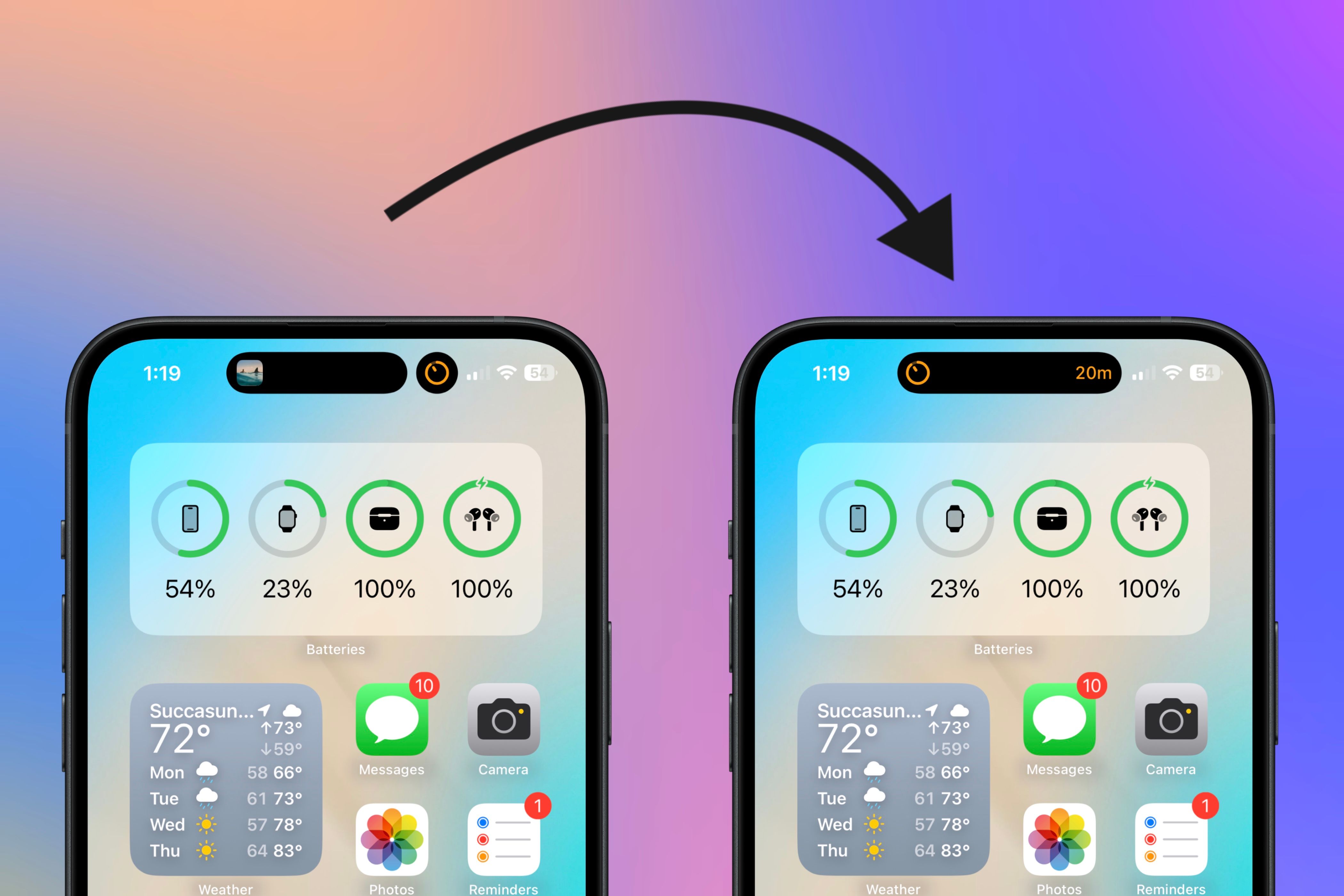 Переключение между музыкой и таймером в Dynamic Island.