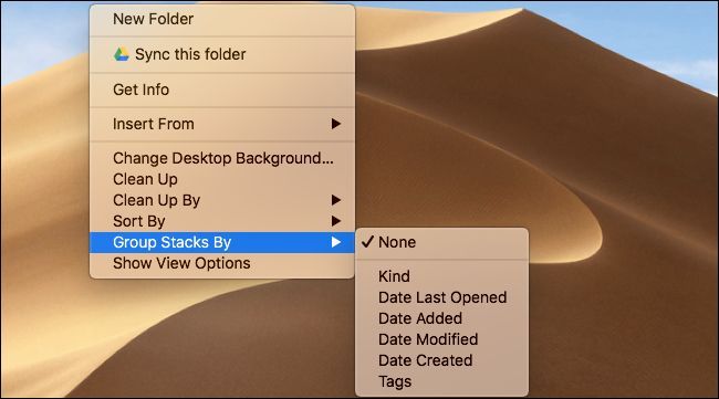 Пример: файлы автоматически распределены по стекам на рабочем столе