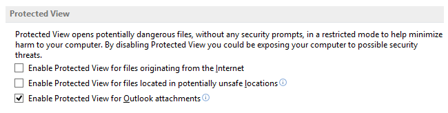 Параметры Protected View в Office