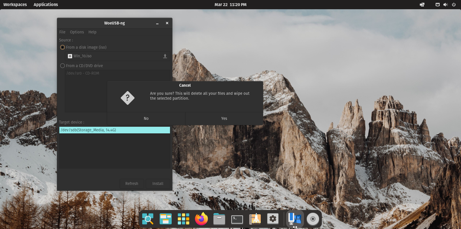 WoeUSB записывает образ на флешку