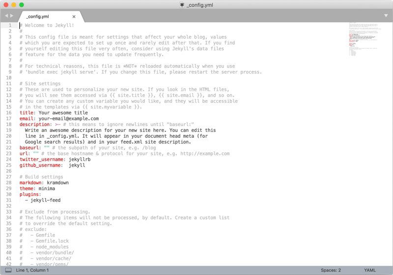 Пример редактирования файла _config.yml в редакторе