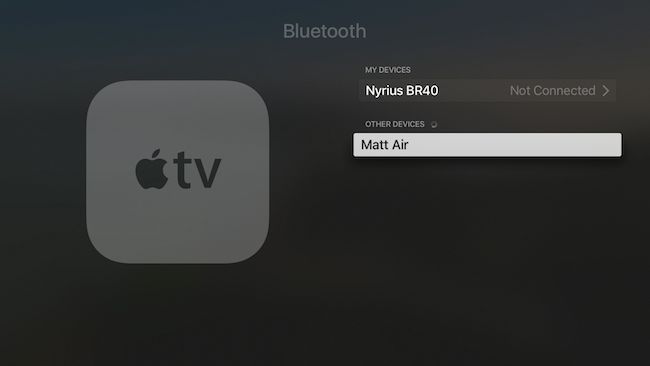 Процесс выбора Mac в списке Bluetooth на Apple TV