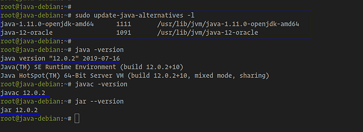 Список доступных версий Java и выбор альтернатив