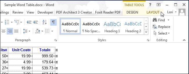 Вкладка 'Макет' инструменты для работы с таблицей