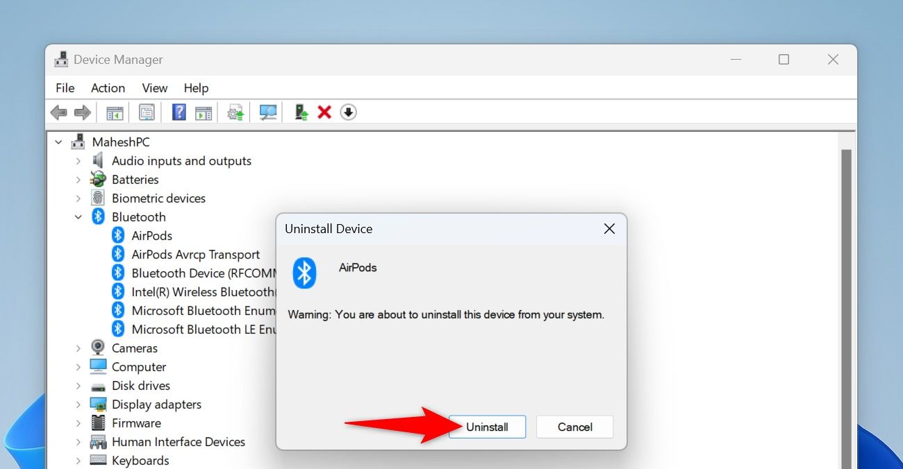 Окно подтверждения удаления драйвера: Uninstall выделен