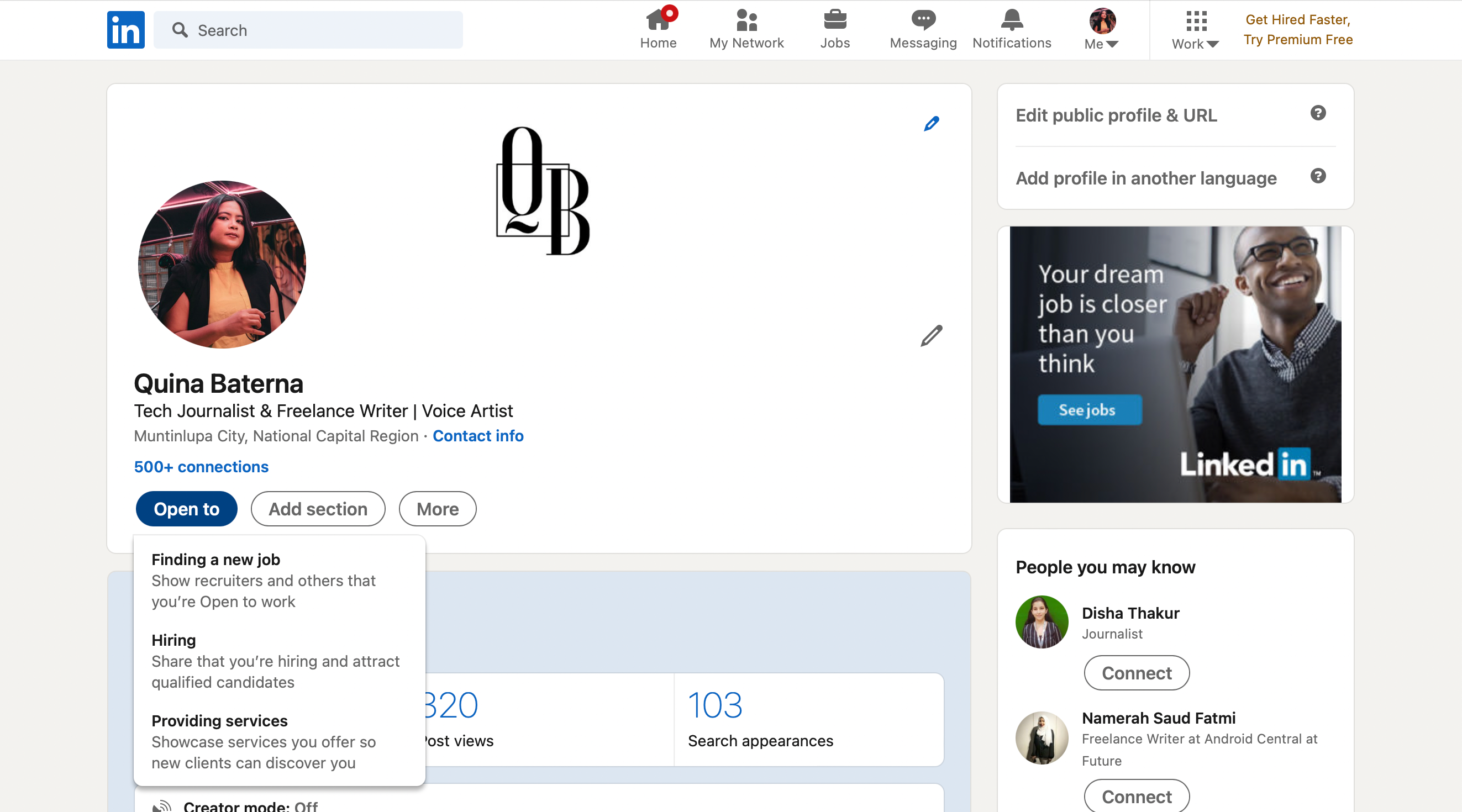 Вкладка 'Open to' в LinkedIn — настройки