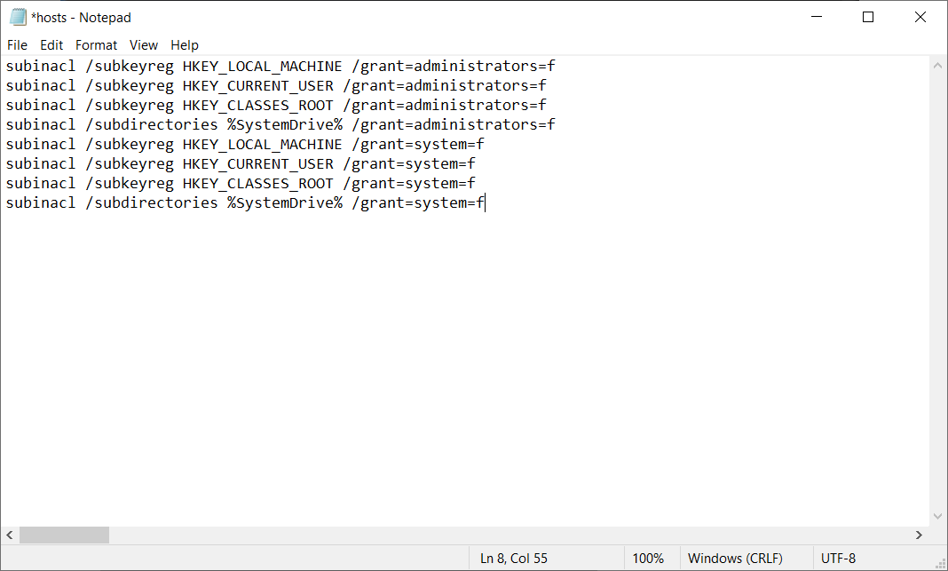 Пример содержимого reset.cmd