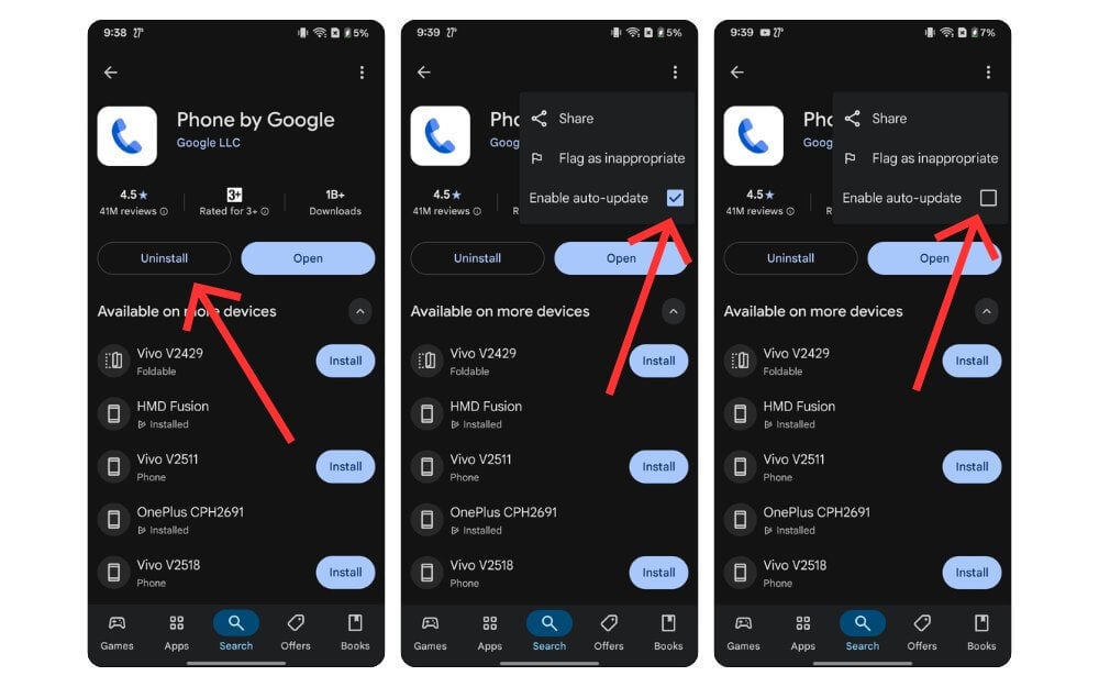 возврат к старой версии приложения Телефон от Google через Play Маркет
