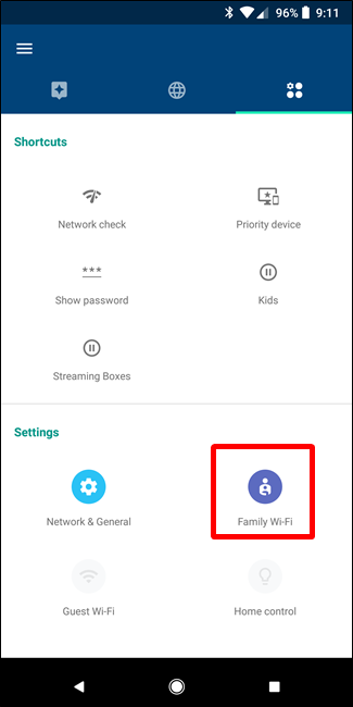 Опция Family Wi-Fi в приложении Google Wifi