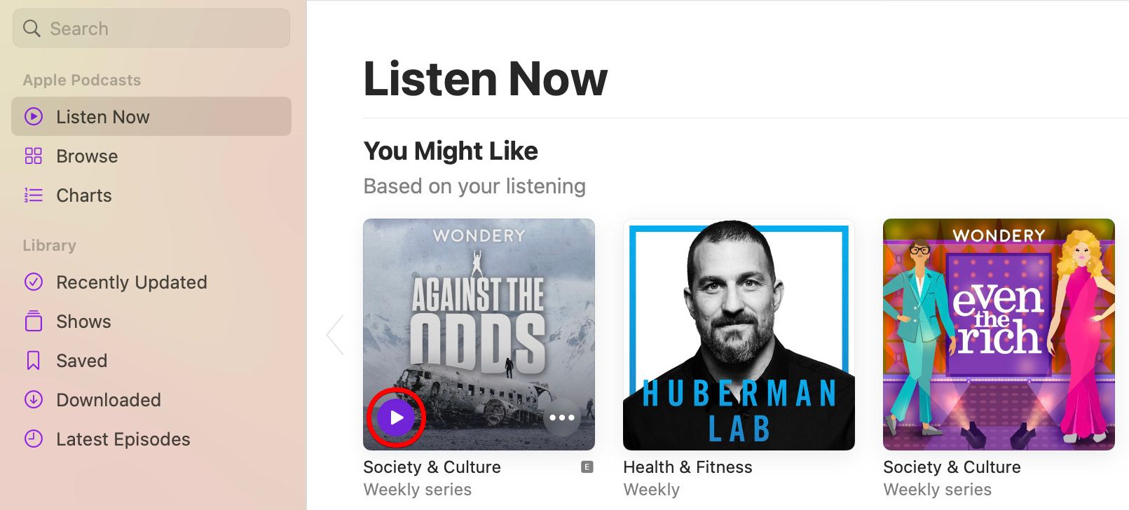 Play your favourite show in the Mac's Podcast app