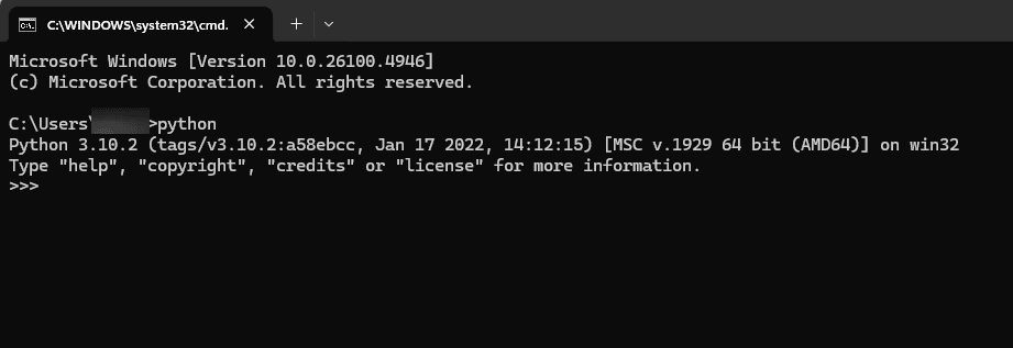 Schermata versione Python