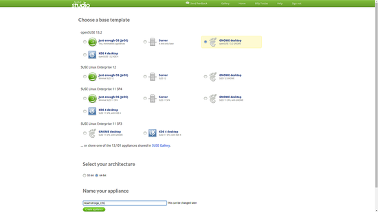 Выбор версии openSUSE и окружения GNOME