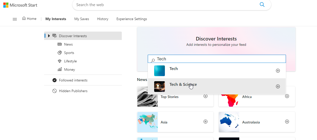 Скриншот сайта Microsoft Start: новости и статьи